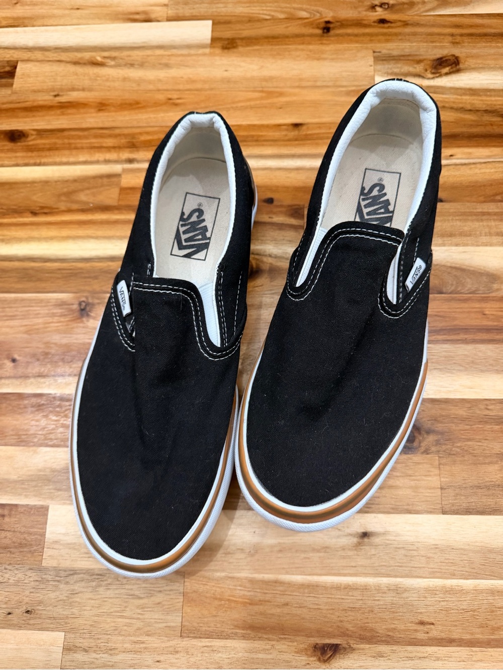 Vans Black Slip-On Platform Sneakers with White Trim